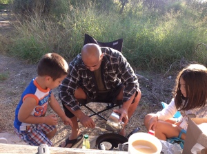 Nothing like breakfast outdoors with some hot coffee and sleepy kids in the morning.